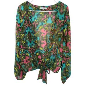 ONDADEMAR‎ Tie Front Top M Beach Resortwear Coastal Vacation Bohemian